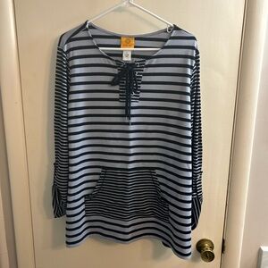Ruby Rd. Navy and Gray Striped Hoodie